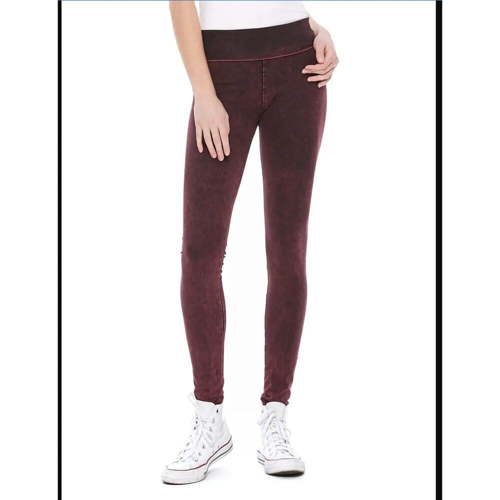 T Party Burgundy Mineral Wash Roll Down Waist Leggings Size XL